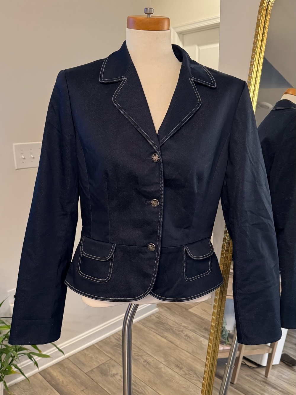 Women's Blue  Tailored Blazer with Contrast Stitching